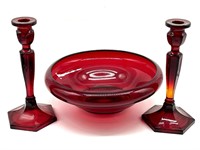 Red Glass Console Bowl Set
- bowl 10.5” x