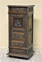 French Breton Highly Carved Oak Side Chest.