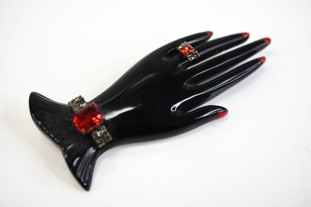 Marion Godart Jeweled Bakelite Black Hand