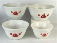 Vintage McKee Milk Glass Red Sailboat Bowls
