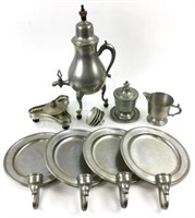 Assorted Pewter, Tea Set, Wall Mount Candleholders