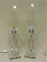 Crystal and Etched Glass Hurricane Lamps.