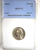 1952-D Nickel MS67 FS LISTS $5850