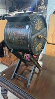 Black Stenciled Wood Butter Churn on Stand