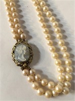Cameo Pin / Pendant On Faux Pearl Necklace