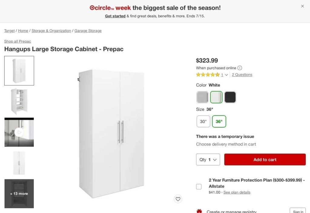 W8767  36 Hangups Large Storage Cabinet White - P