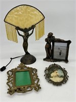 Art Nouveau Lady Lamp (as is), Old Frames etc