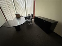 Timber L Shaped Desk with 3 Drawer Pedestal, Chair