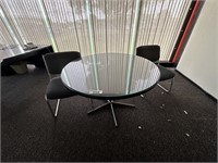 Timber Top 1.2m Dia Meeting Table & 2 Chairs