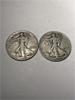 2 Walking Liberty Silver Half Dollars -1938 & 1943