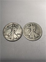 2 Walking Liberty Silver Half Dollars -1920 & 1943