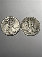2 Walking Liberty Silver Half Dollars -1942 & 1943