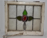Vintage Stained Glass in Wood Window Frame