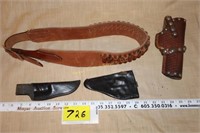 Hunter leather gun belt and assortment of holsters