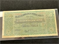 1914 El Estado De Chihuahua 50 Centavos Bill