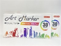 New (2) 30 Colors Dual Tip Art Markers,Shuttle