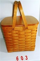 Square basket with Wood Lid and Plastic Liner