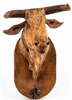 Carved Wood Bull Head Hat Hanger