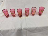 Pink Ruby Glass decanter & 6 glasses