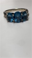 Triple blue stone ring marked 925, size 6.5