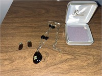 Dark Stone Necklace & Earrings