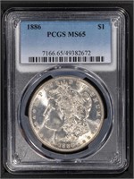 1886 $1 Morgan Dollar PCGS MS65 GEM Bright White