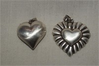 Two Sterling Silver Heart Pendants