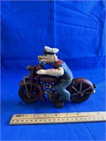 Cast Iron Popeye On Motorcycle
