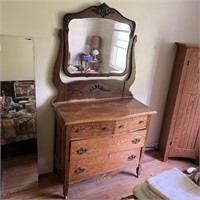 Vintage Oak Dresser with Swivel Mirror