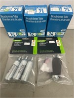 Three 14” bicycle tubes with CO2 cartridges and