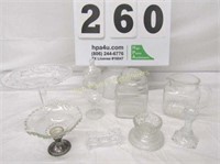 Lot of Clear Glassware - Small Cake Stand, Jars,