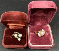 2 Vintage Gold & Stone Rings w Boxes