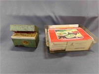 Vintage Metal Recipe Card Box with Recipes Inside