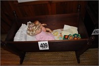 Antique Wooden Baby Cradle with Dolls and