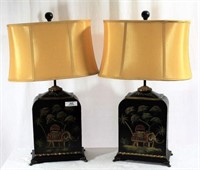 Pair Asian Motif Lamps w/ Shades