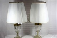 2- Brass and Glass Table Lamps w/ Shades