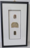 Framed panel three Chinese jade carved plaques