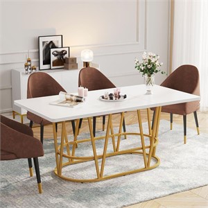 Modern White Kitchen Table with Luxury Gold Frame