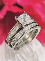 Princess cut Engagement ring Wedding set Sz 9