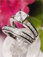 2 Ct Princess Wedding set Engagement ring Sz 7