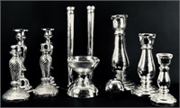 Large Group of Silvered, Mercury Look Candlesticks