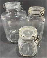 (3) Vintage ERMETICO Glass Jars