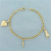 Figaro Link Charm Bracelet in 18k Yellow Gold