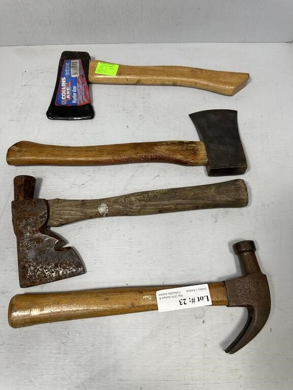 Hatchet & hammer grouping - 4pc total - 3 hatchets