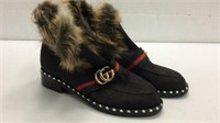 Designer Style Canvas & Faux Fur Booties K13B