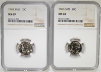 1965 & '66 ROOSEVELT DIME SMS NGC