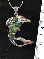 2 1/2" sterling silver and abalone dolphin pendant