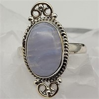 925 SILVER W BLUE LACE AGATE STONE RING SZ