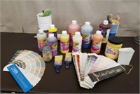 Lot of Tempera Paint, Brushes, Contact Paper &