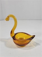 Mid Century Amber Glass Swan